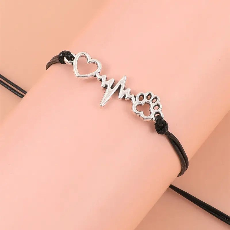 Best Friend Cat and Dog Paw Prints Pendant Charm Bracelet Love Remember Memorial Rainbow Road