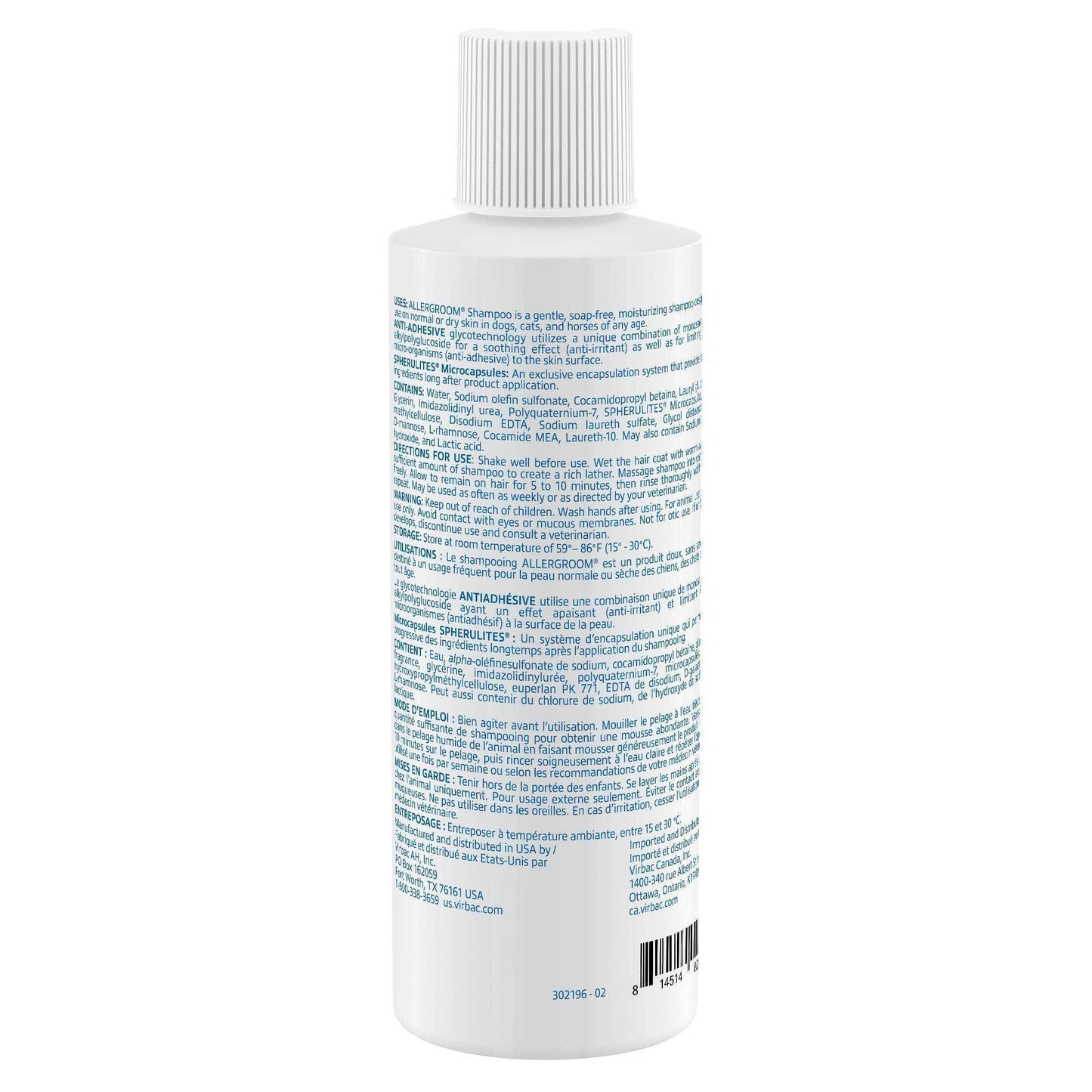 Virbac Allergroom Pet Shampoo For Dogs, Cats & Horses (8 oz) - For Normal or Dry Skin - Simply Petastic