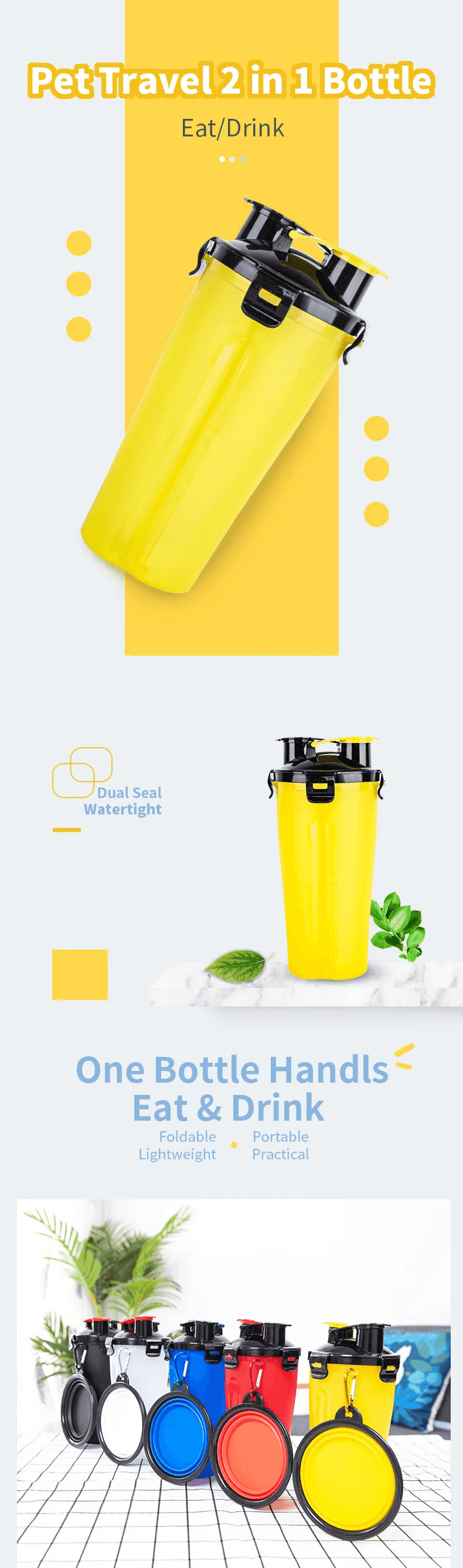2 In 1 Water and Food Dispenser With Collapsible Bowl Set - Simply Petastic