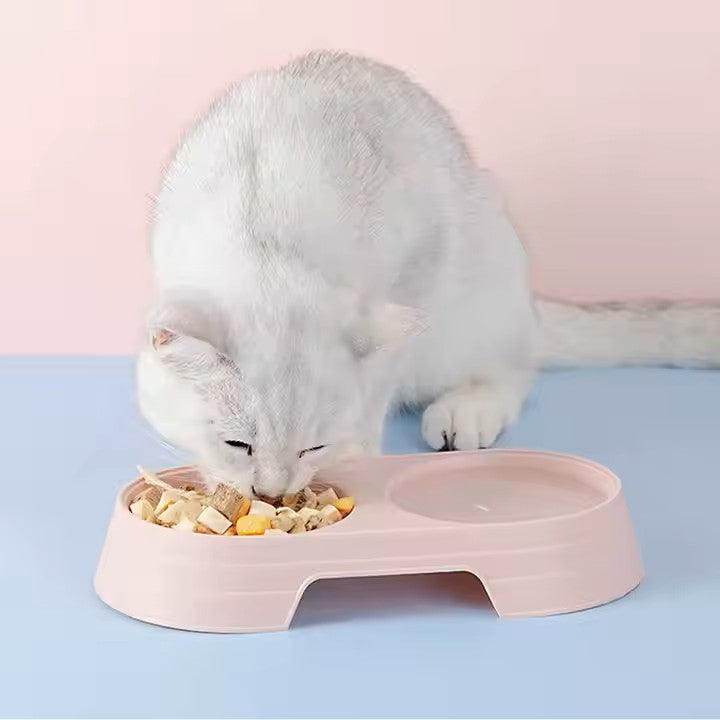 Raised Double Cat and Small Dog Bowls Pet Food Water Feeder Plastic - Simply Petastic
