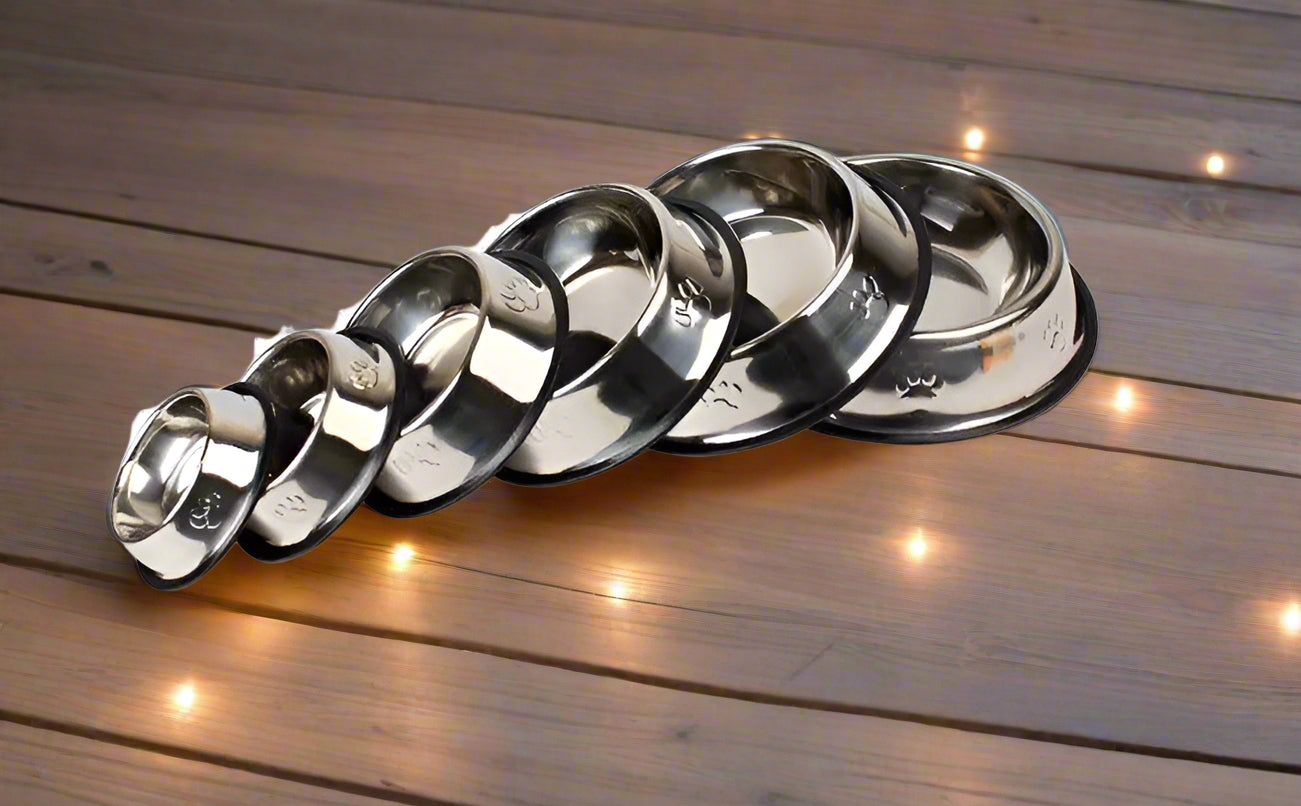 2 pc Stainless Steel Dog And Cat Food And Water Bowl Non Slip Base - Simply Petastic