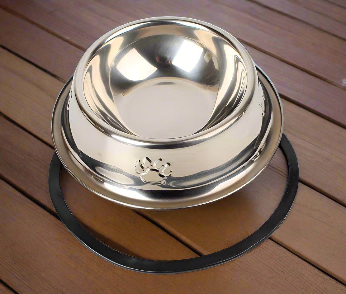 2 pc Stainless Steel Dog And Cat Food And Water Bowl Non Slip Base - Simply Petastic