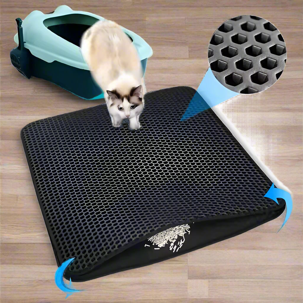 Cat Litter Trapping Mat, Honeycomb Double Layer Design, Urine and Water Proof Material, Scatter Control, Less Waste Easier to Clean, Washable