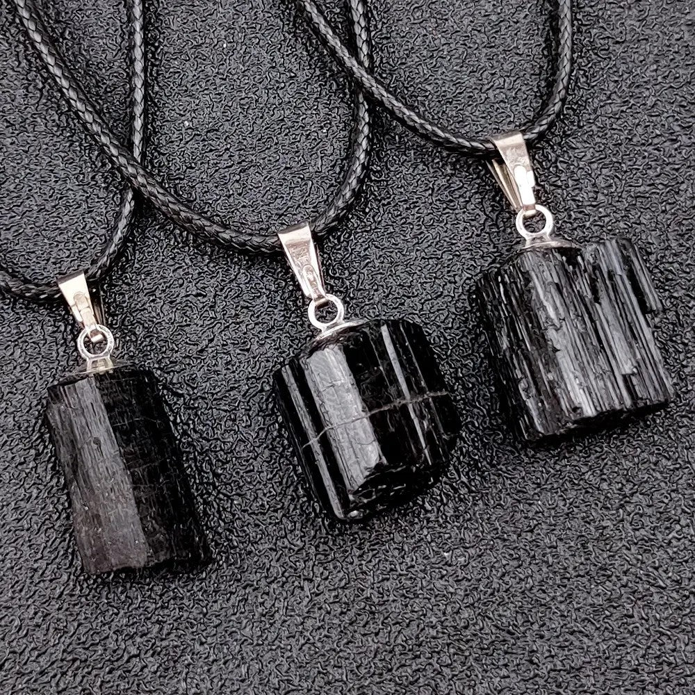 Natural Black Tourmaline Energy Stone Pendant Necklace