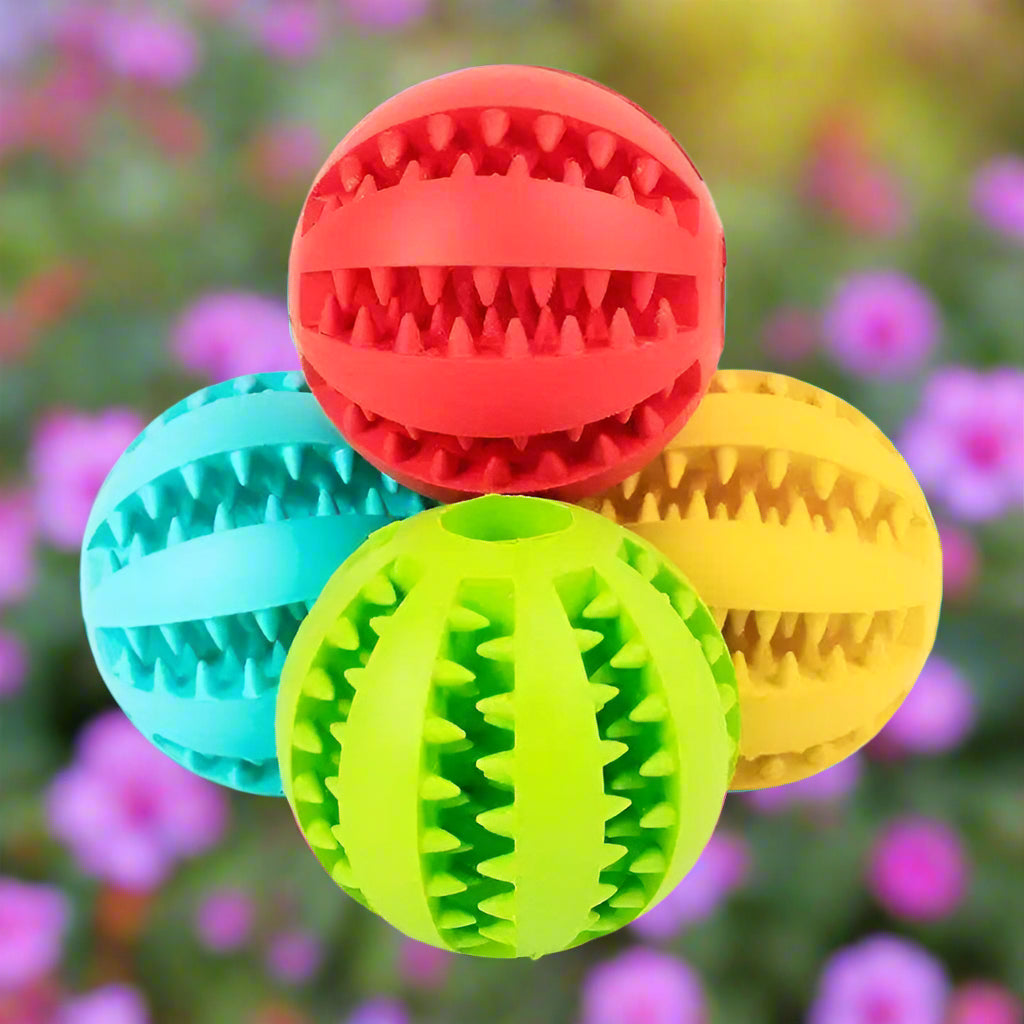 2pc Treat Feeder Tooth Cleaning Bite Resistant Rubber Chew Ball Toy - Simply Petastic