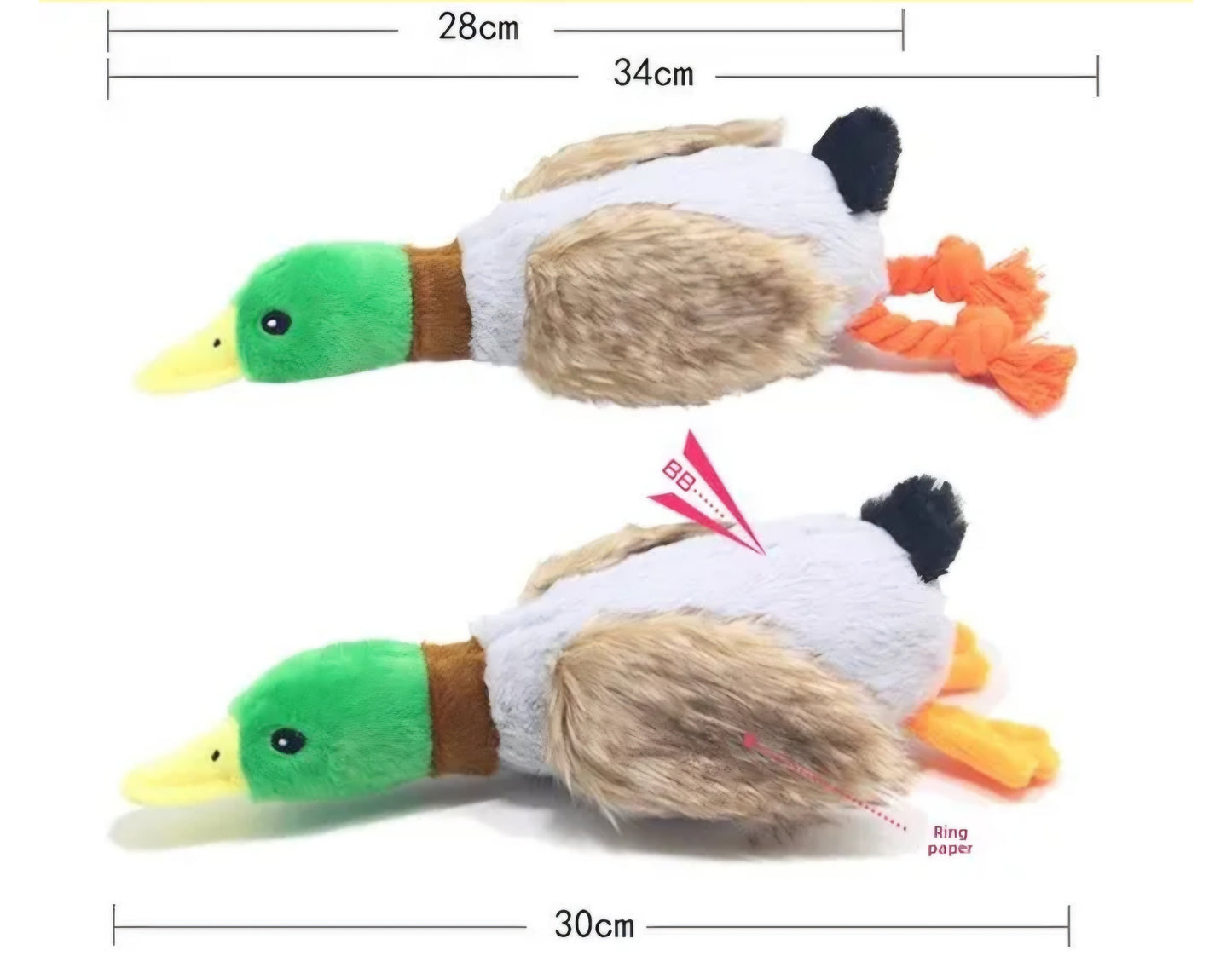 Plush Squeaky Chew Toy Duck with Rope Feet