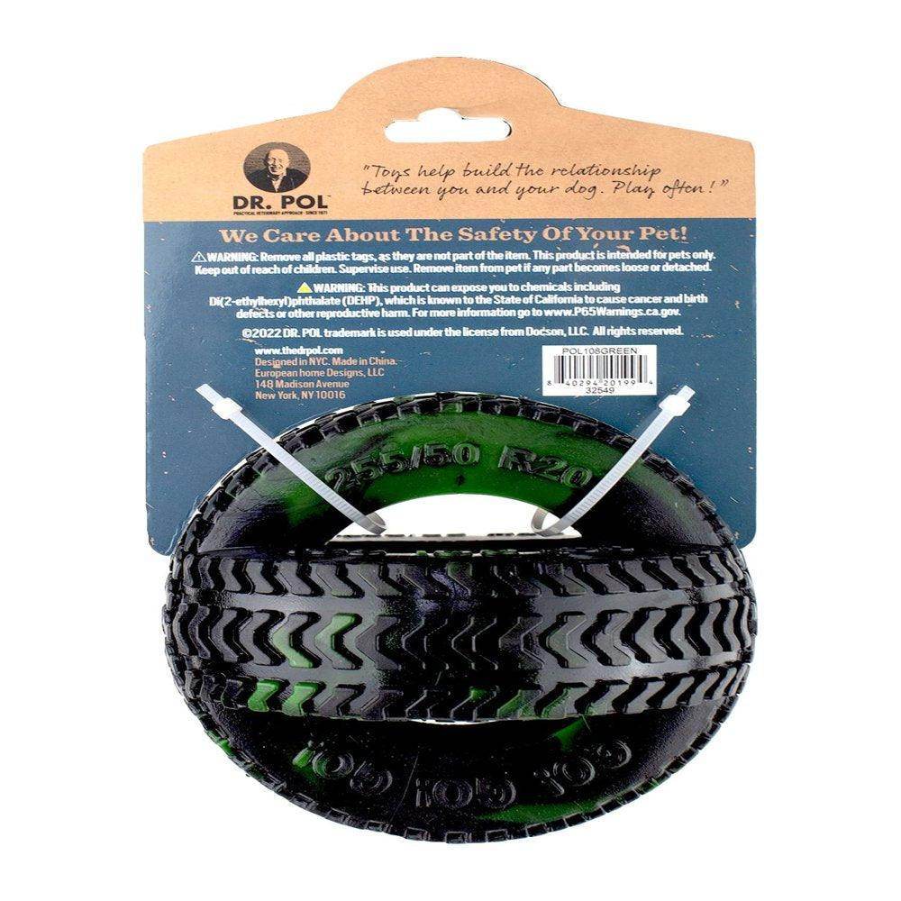 Green TPR Thread Tire Fetch & Chew Dog Toy for All Dogs. Play, Toss & Tug. 4.5" - Simply Petastic