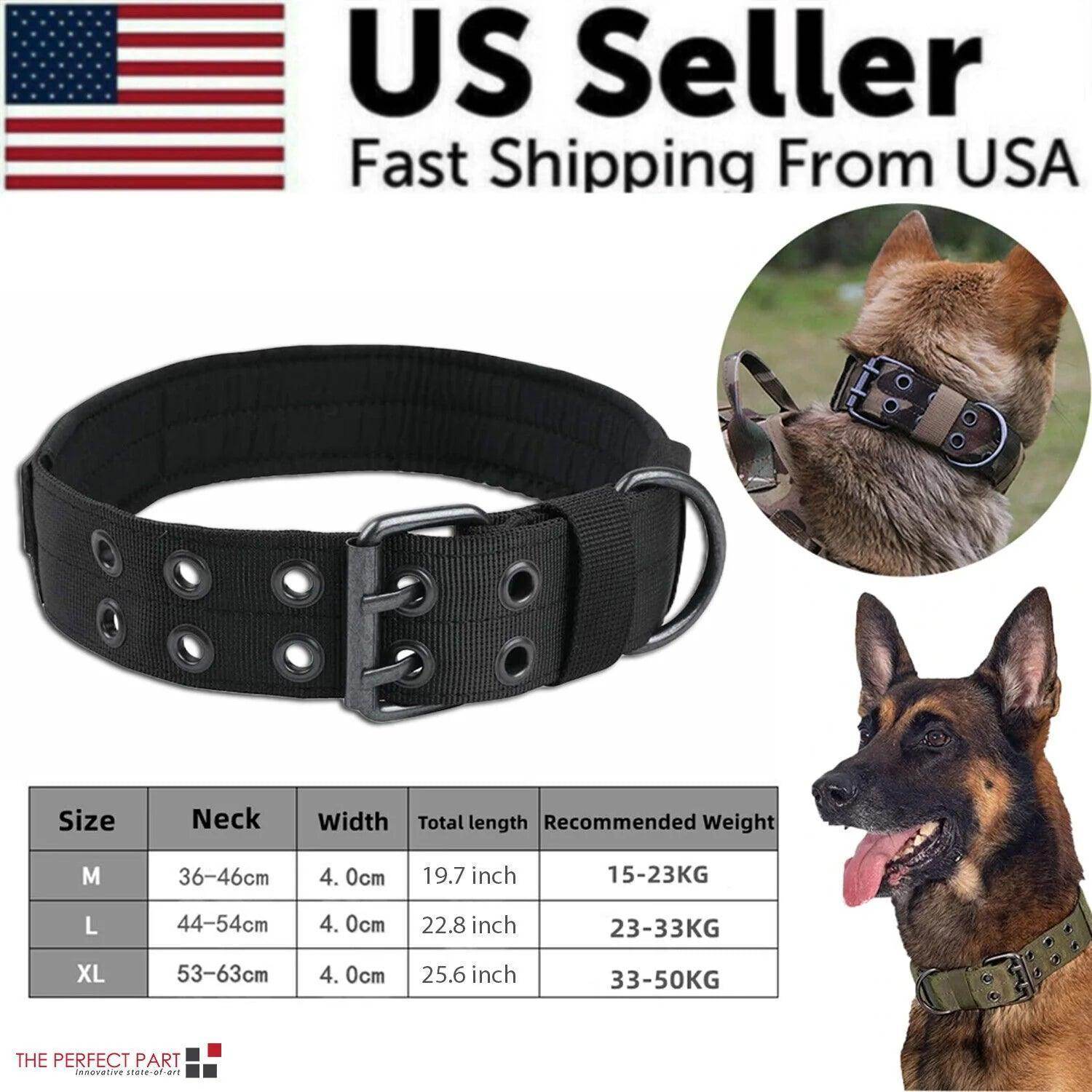 2" Wide Tactical Heavy Duty Nylon Large Dog Collar K9 Military with Metal Buckle - Simply Petastic