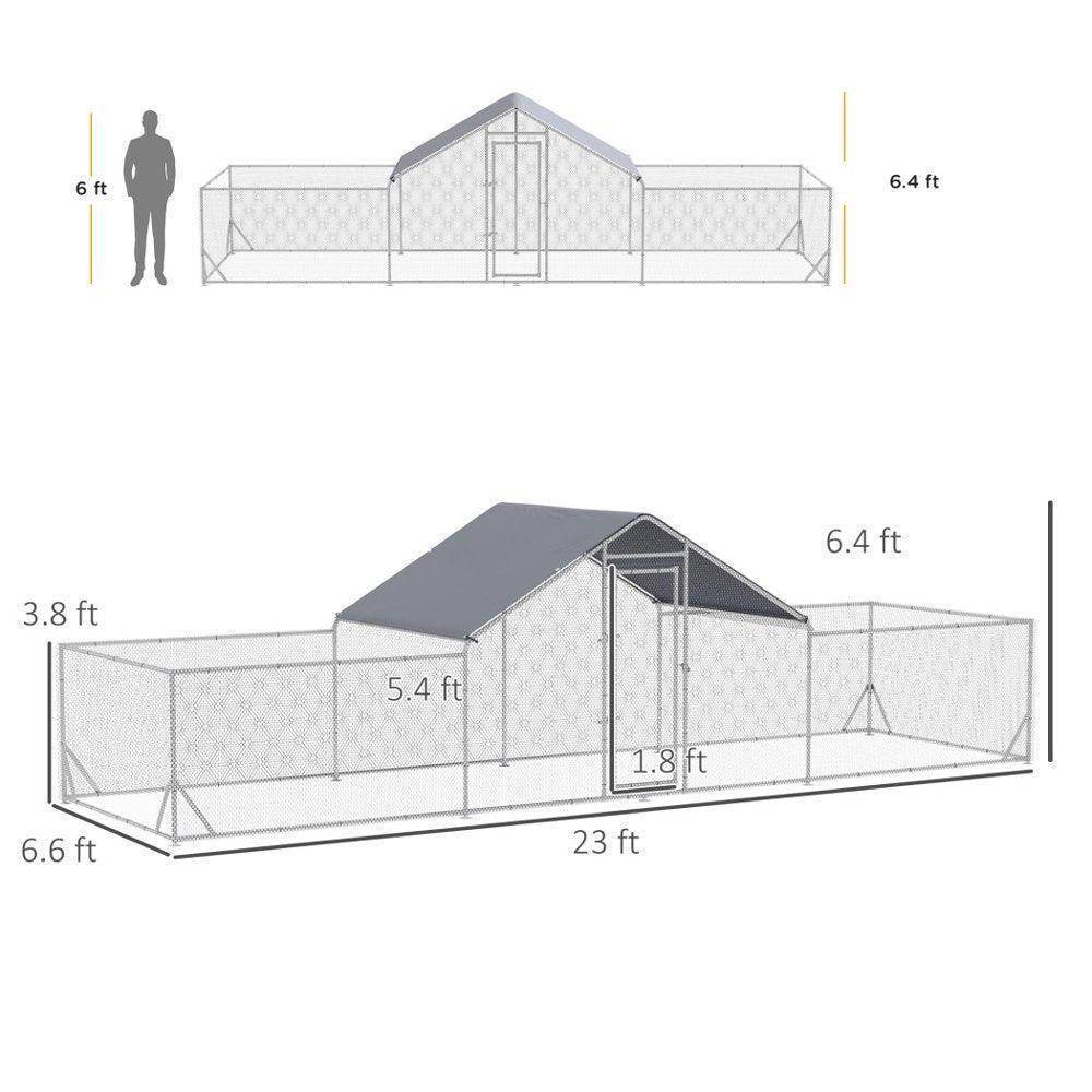 Large Metal Chicken Coop with Waterproof Shady Roof, Pet Playpen with Lockable Door for 12-14 Small Animals, Spire Shaped Walk in Fence - Simply Petastic