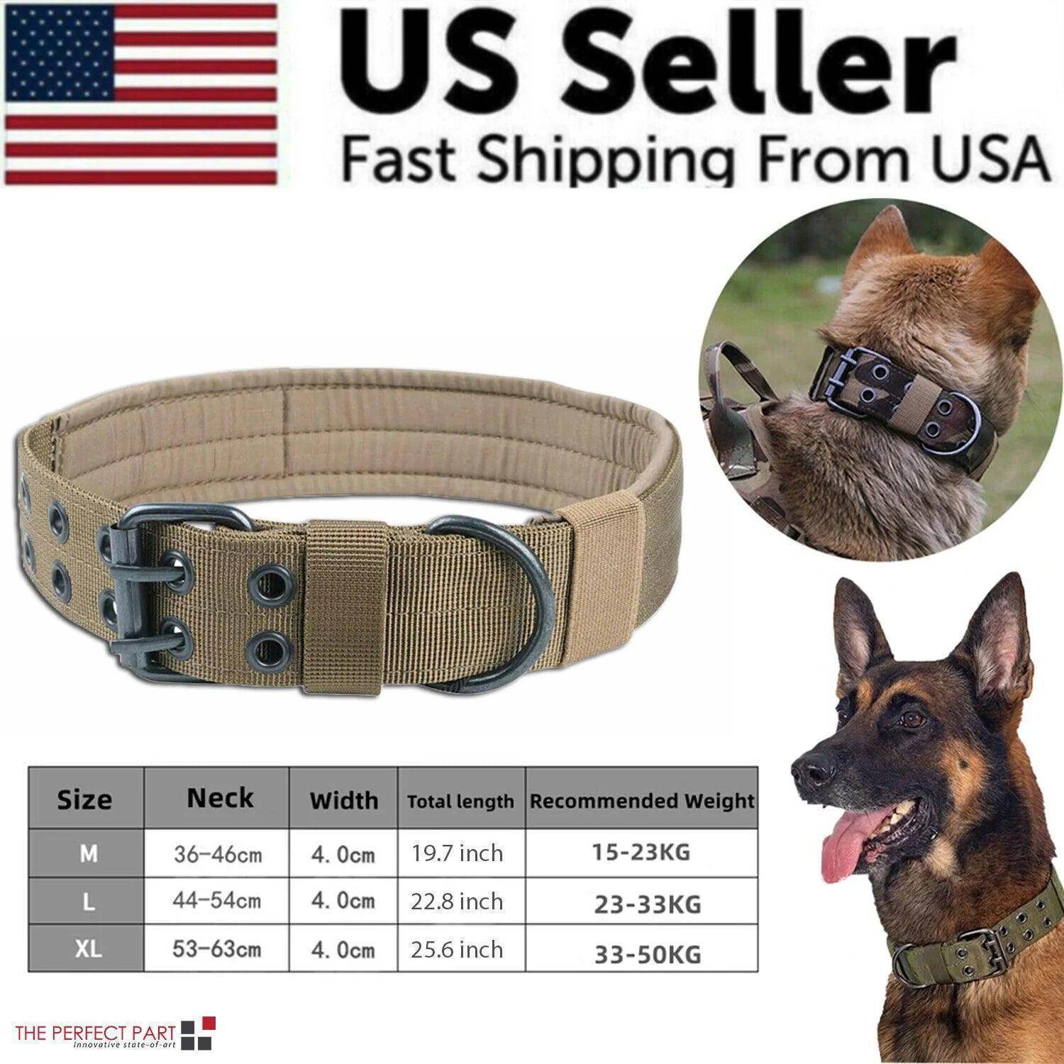 2" Wide Tactical Heavy Duty Nylon Large Dog Collar K9 Military with Metal Buckle - Simply Petastic