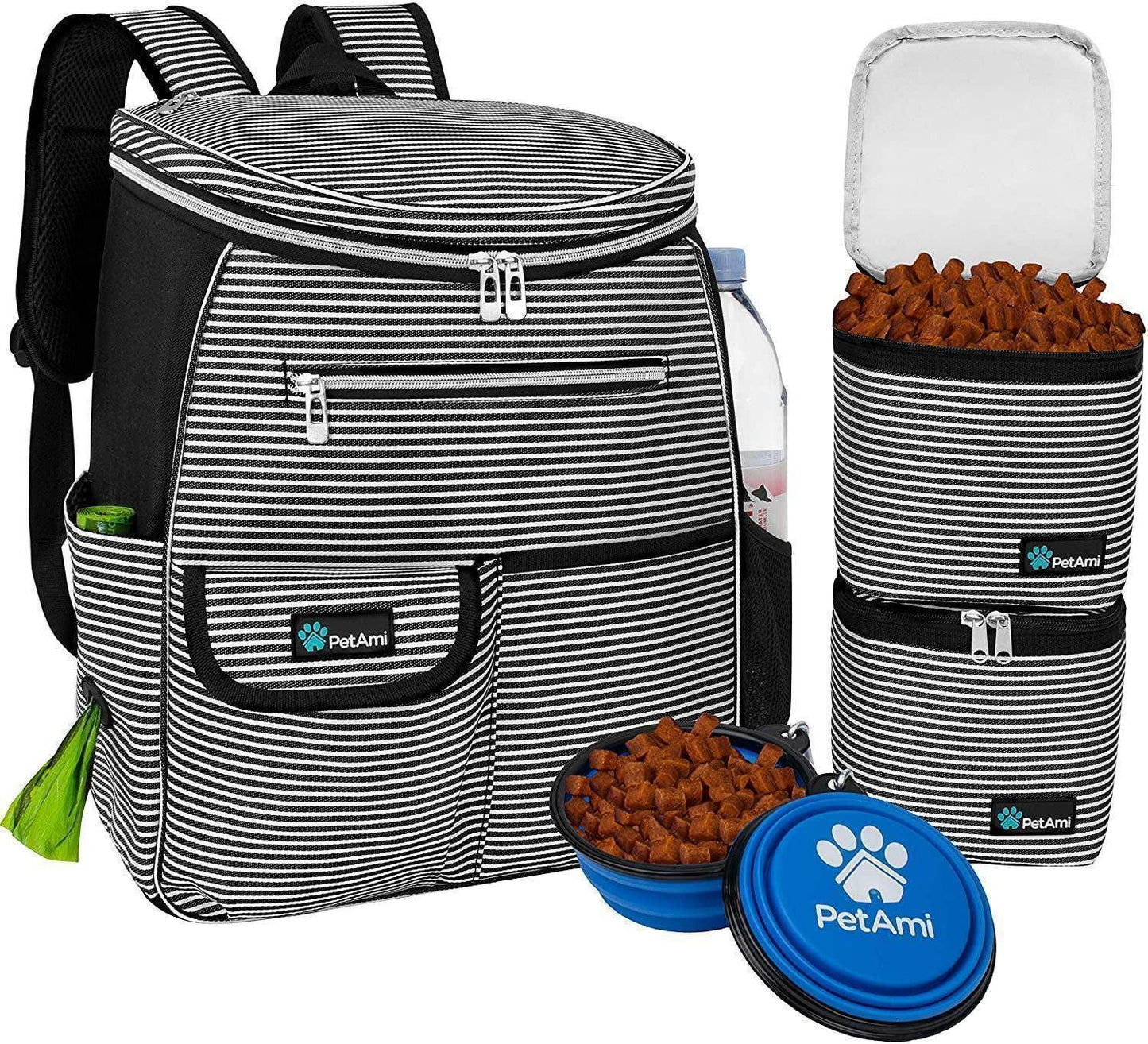 Dog Travel Bag Backpack, Airline Approved Dog Bags for Traveling, Puppy Diaper Bag Supplies, Pet Camping Essentials Hiking Accessories Dog Mom Gift, Food Container, Collapsible Bowls, Dark Gray - Simply Petastic