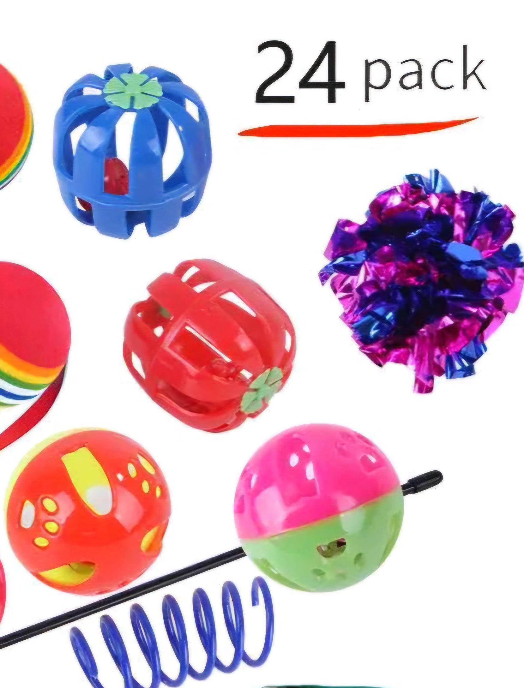 Multi Variety Mouse Spring Ball Cat Toys 24 Pack With Tunnel - Simply Petastic