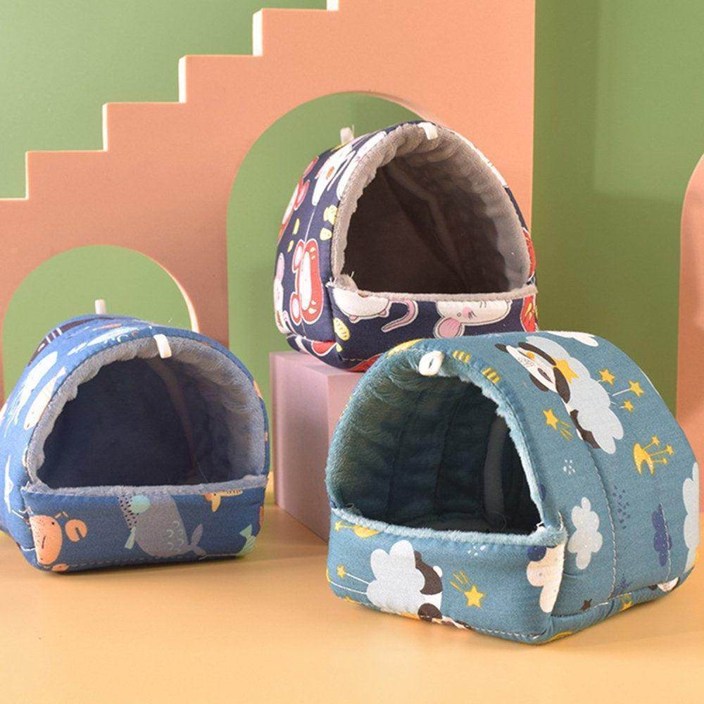 Cartoon Pattern Guinea Pig Cave House Bed, Rabbit Squirrel Chinchilla Hamster Hedgehog Nest Hideout, Small Animals Cage Warm Supplies, Machine Washable - Simply Petastic