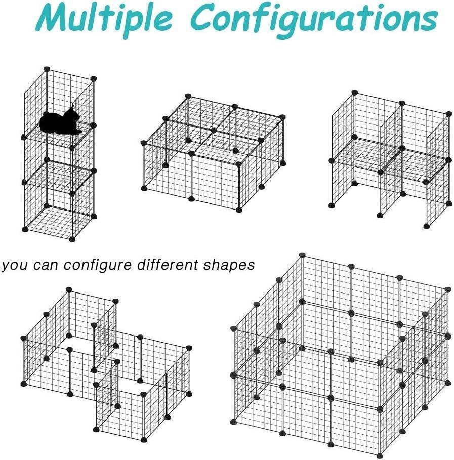 Pet Playpen, Small Animals Supplies, 12 Panels Exercise Playpens Cage, Grids Portable Yard Fence Indoor, Ideal for Guinea Pigs, Puppy Pet Products, DIY Metal Yard Fence, 14" × 14" Black - Simply Petastic