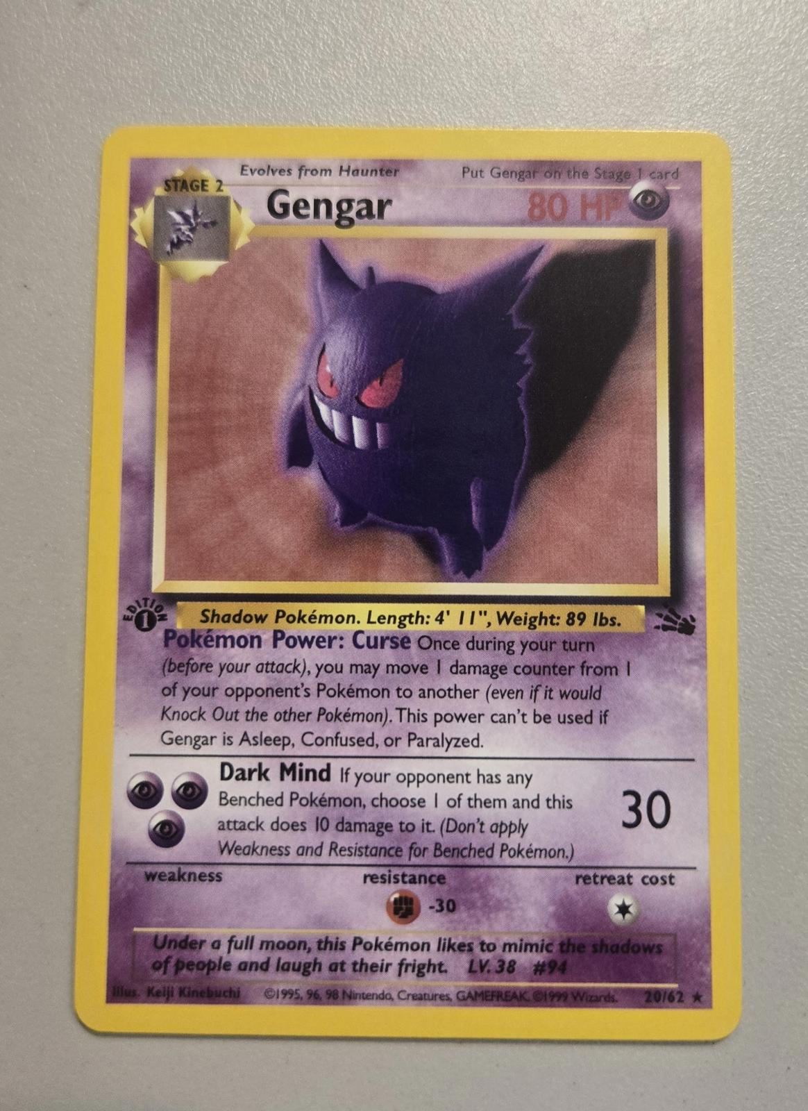 Gengar Fossil Series Pokémon 1st Edition Non Holo 2000 Trading Card 20/62