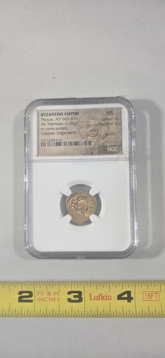Byzantine Empire Phocas Gold Coin AD 602-610 MS Grade Ngc