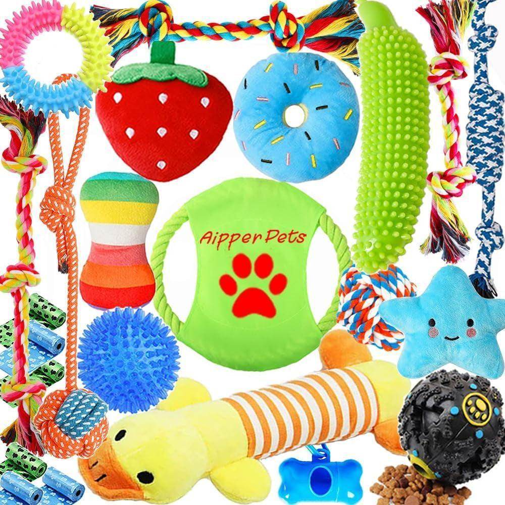Dog Puppy Toys 23 Pack, Puppy Chew Toys for Fun and Teeth Cleaning, Dog Squeak Toys,Treat Dispenser Ball, Tug of War Toys, Puppy Teething Toys, Dog Rope Toys Pack for Medium to Small Dogs - Simply Petastic