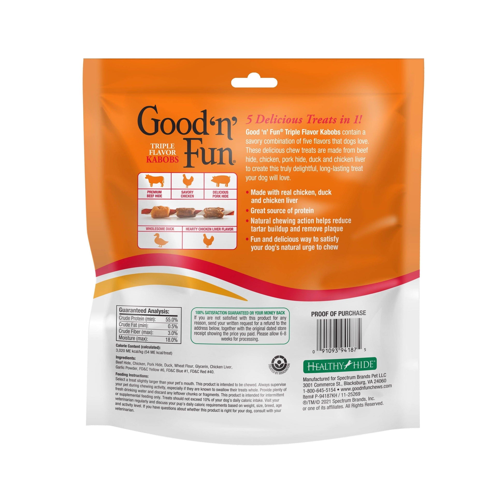 Good ’N’ Fun Triple Flavor Kabobs, Rawhide Chews for All Dogs, 36 Count - Simply Petastic