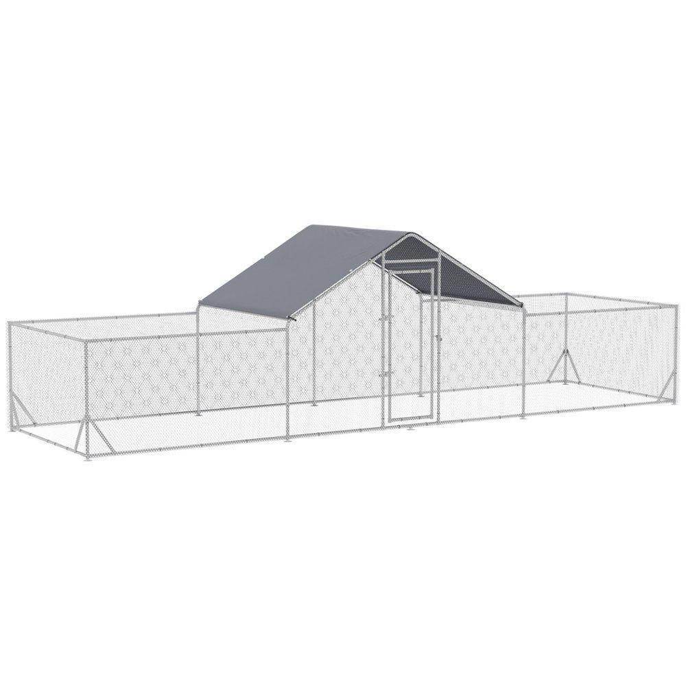 Large Metal Chicken Coop with Waterproof Shady Roof, Pet Playpen with Lockable Door for 12-14 Small Animals, Spire Shaped Walk in Fence - Simply Petastic