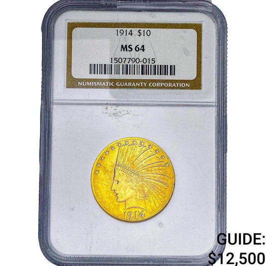 1914 $10 Gold Indian Head Eagle NGC MS64 High End Pre‑1933 U.S. Gold
