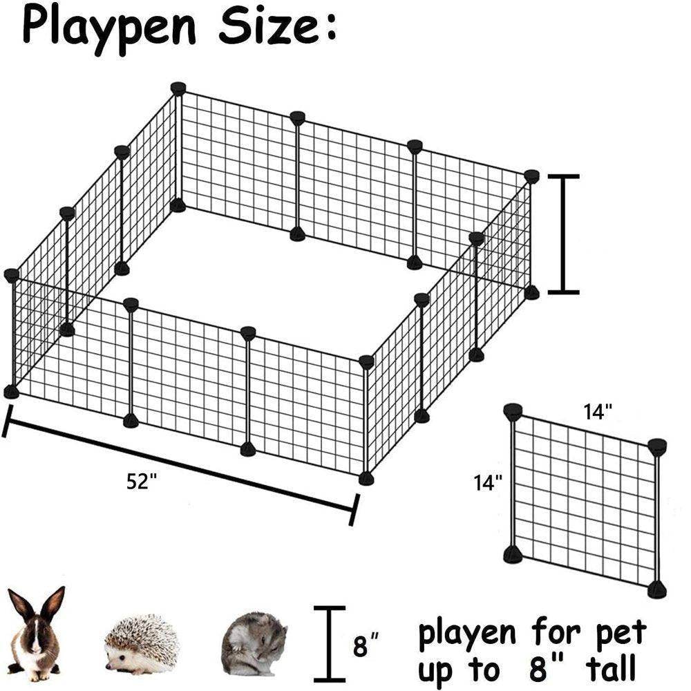Pet Playpen, Small Animals Supplies, 12 Panels Exercise Playpens Cage, Grids Portable Yard Fence Indoor, Ideal for Guinea Pigs, Puppy Pet Products, DIY Metal Yard Fence, 14" × 14" Black - Simply Petastic