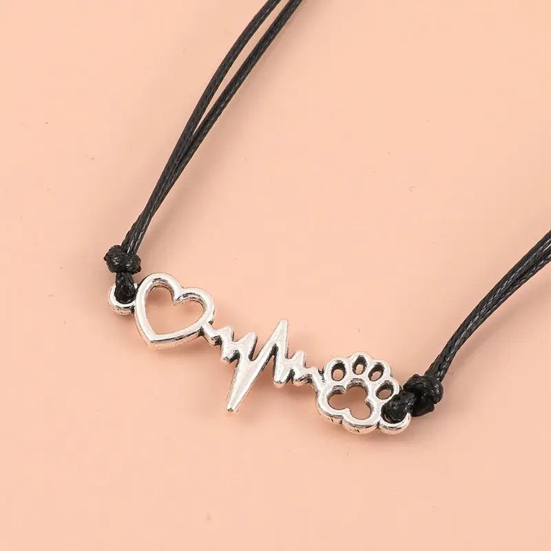 Best Friend Cat and Dog Paw Prints Pendant Charm Bracelet