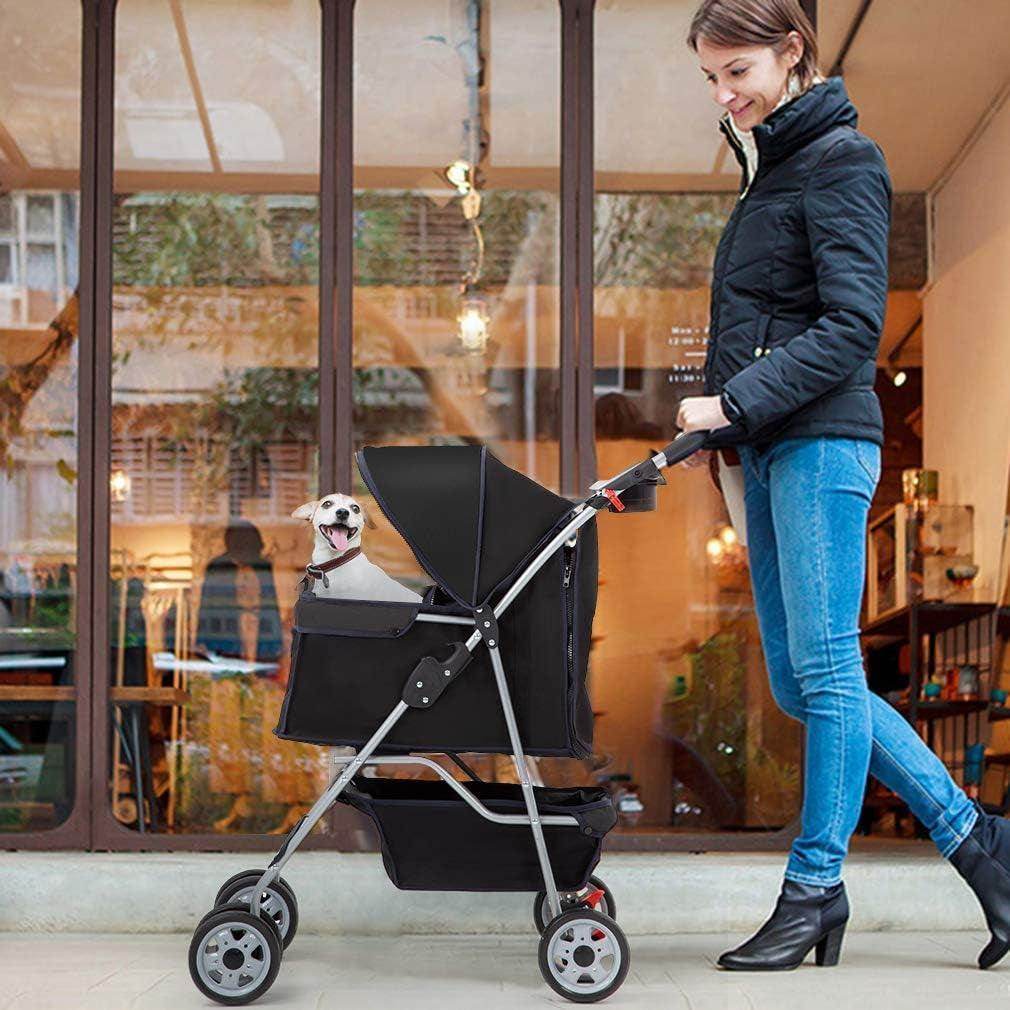 Pet Stroller Cat Dog Cage Stroller Travel Folding Carrier,Black - Simply Petastic