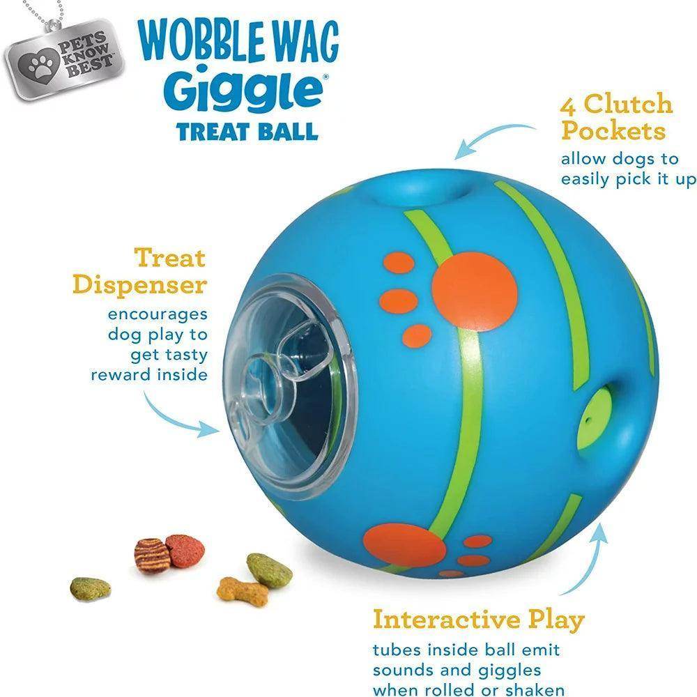 Wobble Wag Giggle Treat Ball, Interactive Dog Toy & Treat Dispenser, Blue - Simply Petastic