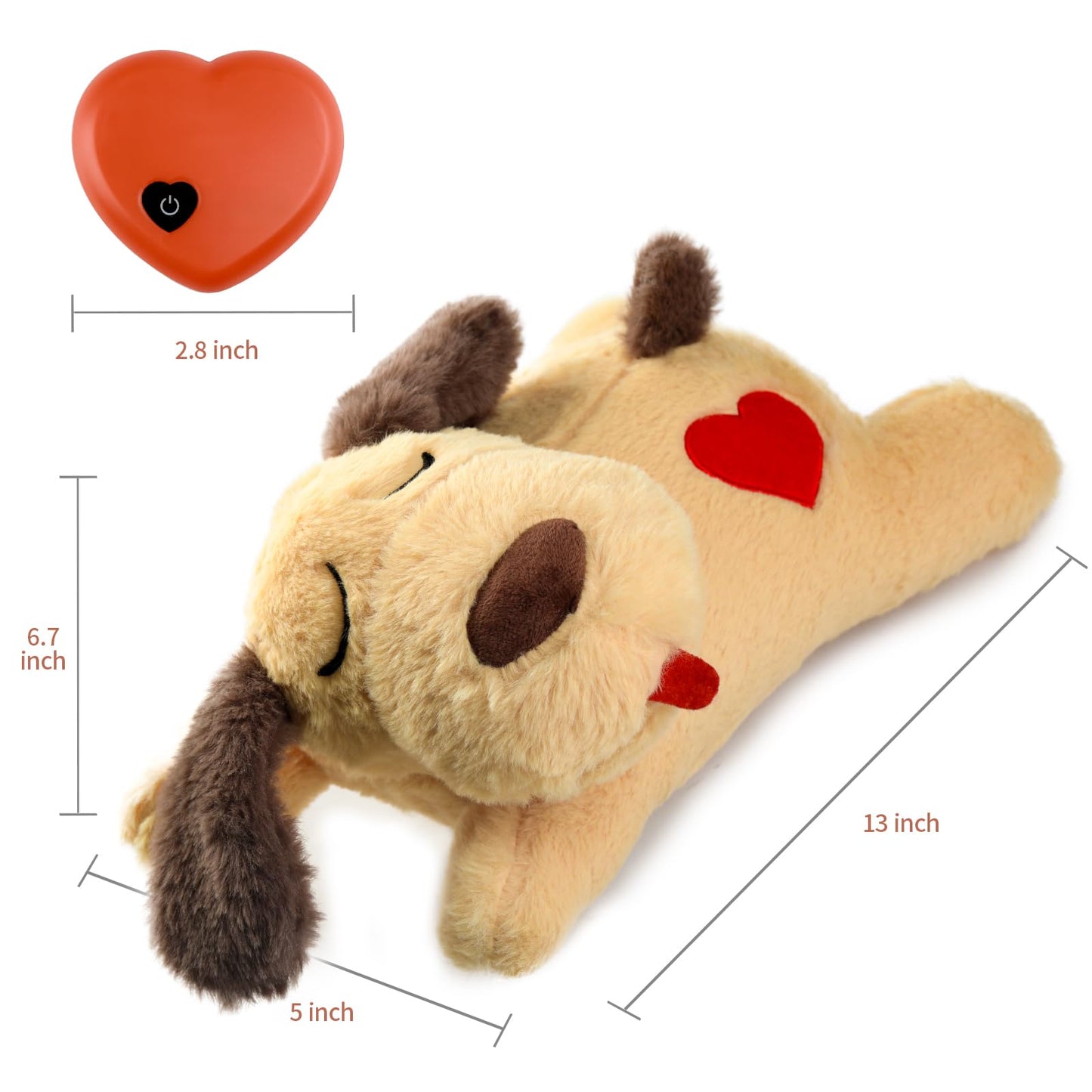 Heartbeat Plush Dog Anxiety Relief Toy, Tan