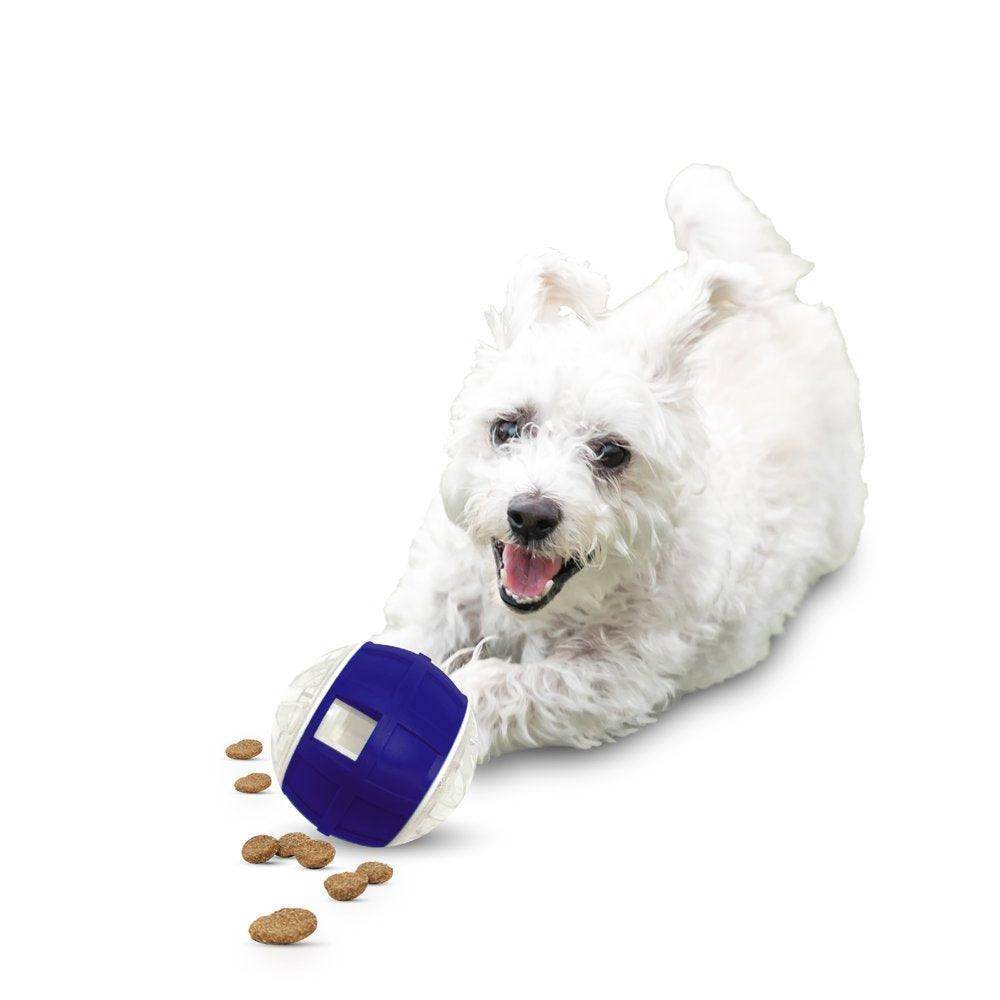 Puzzle Treat Ball 3.5” Slow Feeder Dog Toy for Small & Medium Dogs, Clear & Blue - Simply Petastic