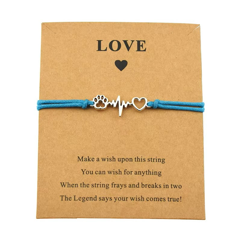 Best Friend Cat and Dog Paw Prints Pendant Charm Bracelet