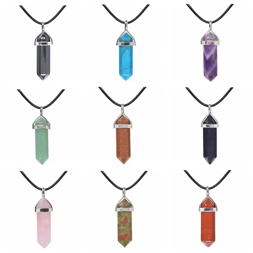Crystal Point Chakra Healing Gemstone Pendant Necklace Stone