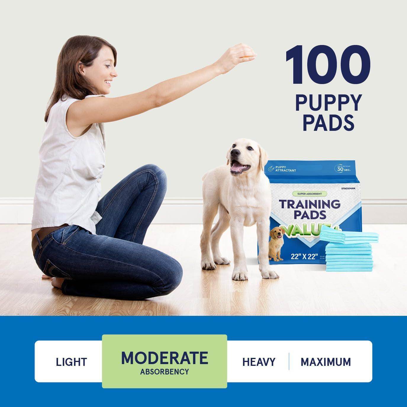 Pet Training Pads for Dogs - 100 Count, 22" x 22" Leak-Proof Puppy Potty Pads with Quick-Dry Surface - Simply Petastic