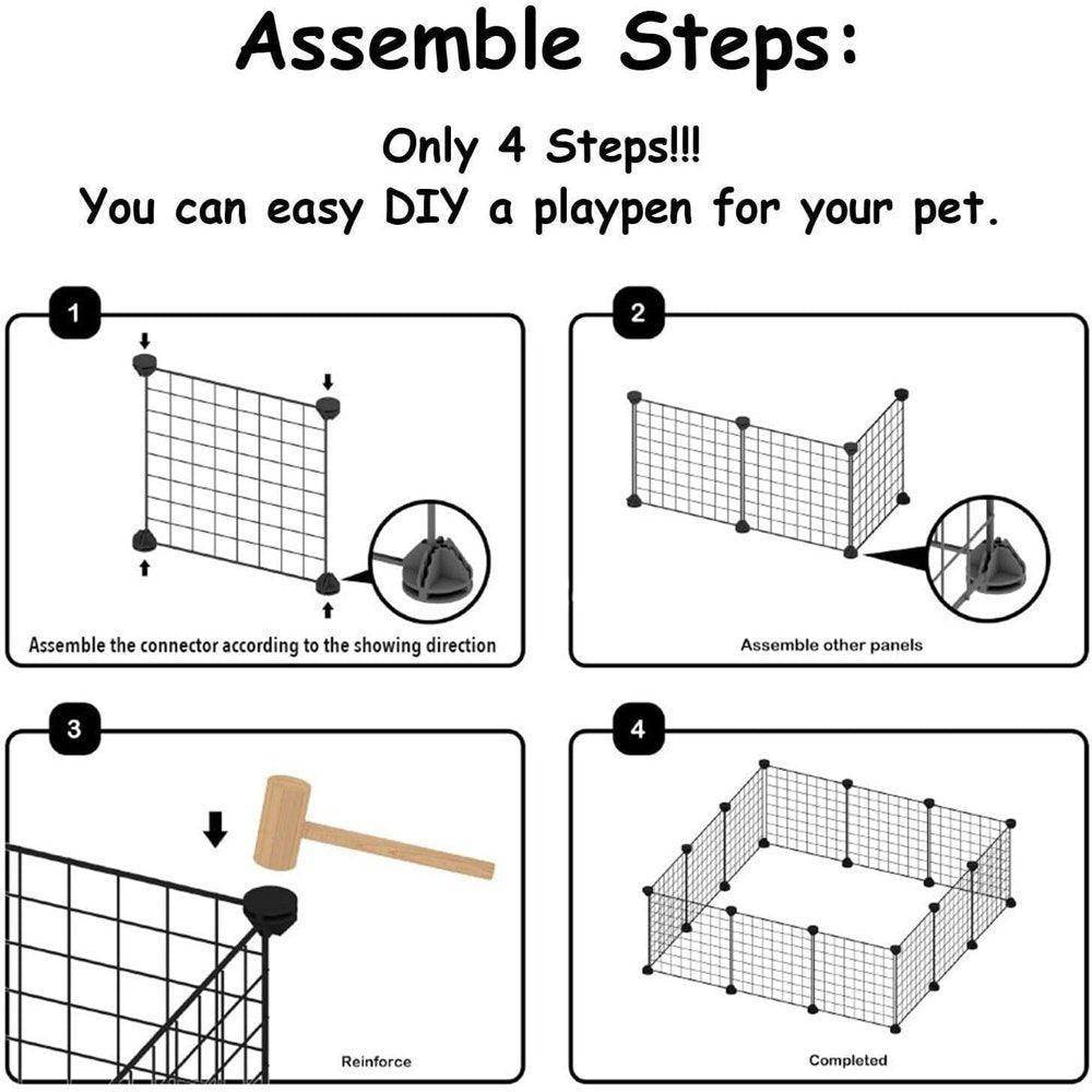 Pet Playpen, Small Animals Supplies, 12 Panels Exercise Playpens Cage, Grids Portable Yard Fence Indoor, Ideal for Guinea Pigs, Puppy Pet Products, DIY Metal Yard Fence, 14" × 14" Black - Simply Petastic