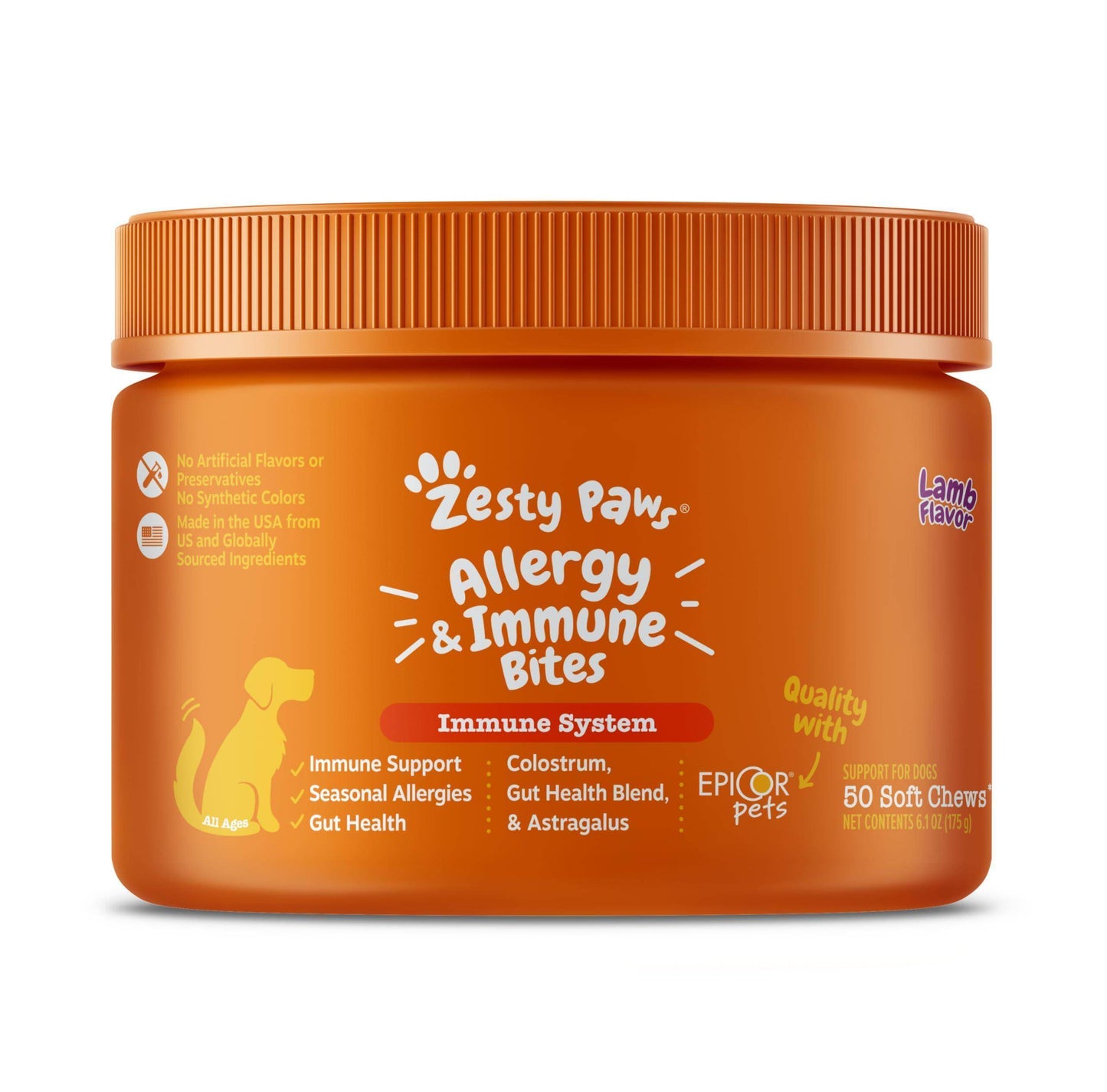 Zesty Paws Dog Allergy Relief - Anti Itch Supplement - Omega 3 Probiotics for Dogs - Digestive Health - Soft Chews for Skin & Seasonal Allergies - with Epicor Pets - Lamb - 90 Count - Simply Petastic