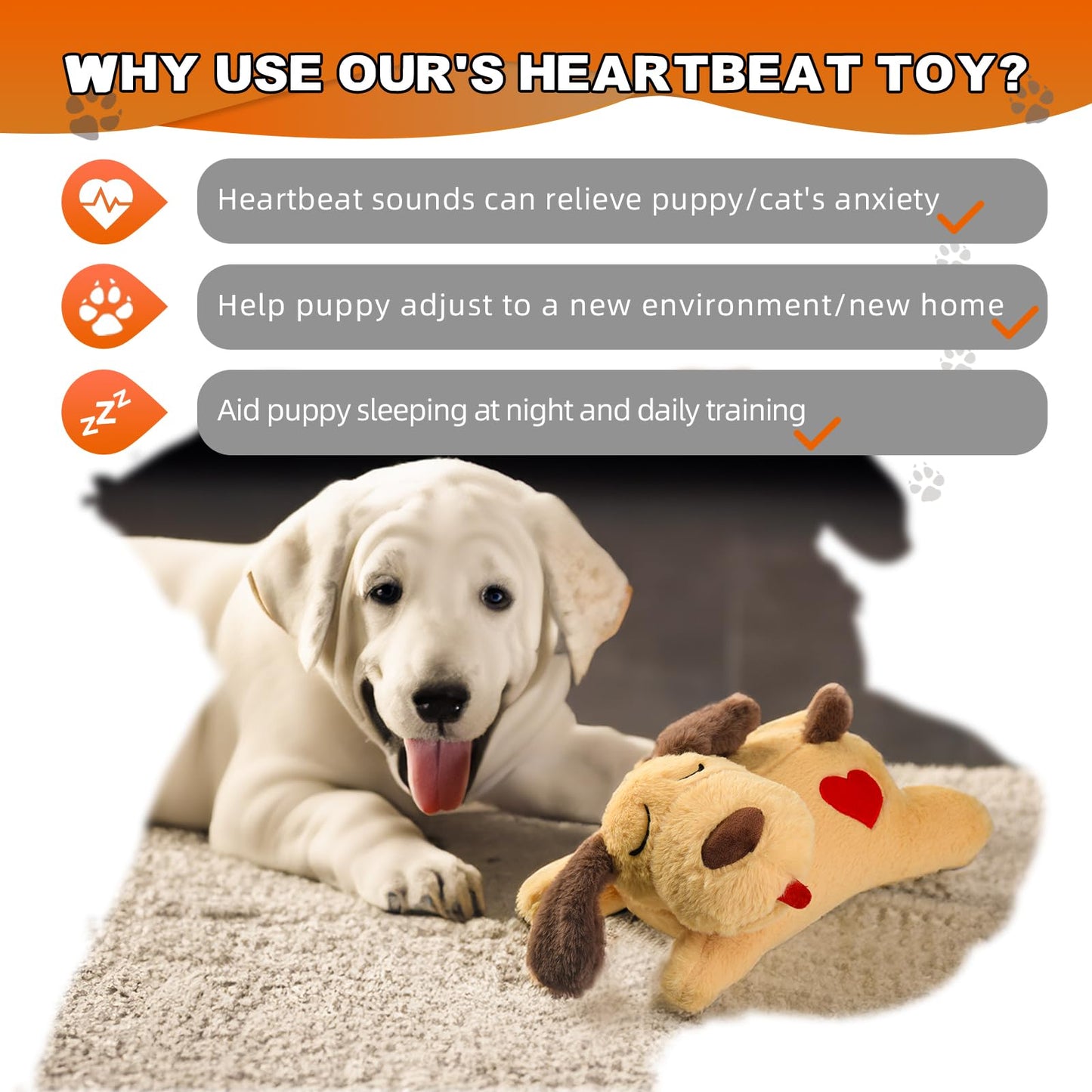 Heartbeat Plush Dog Anxiety Relief Toy, Tan