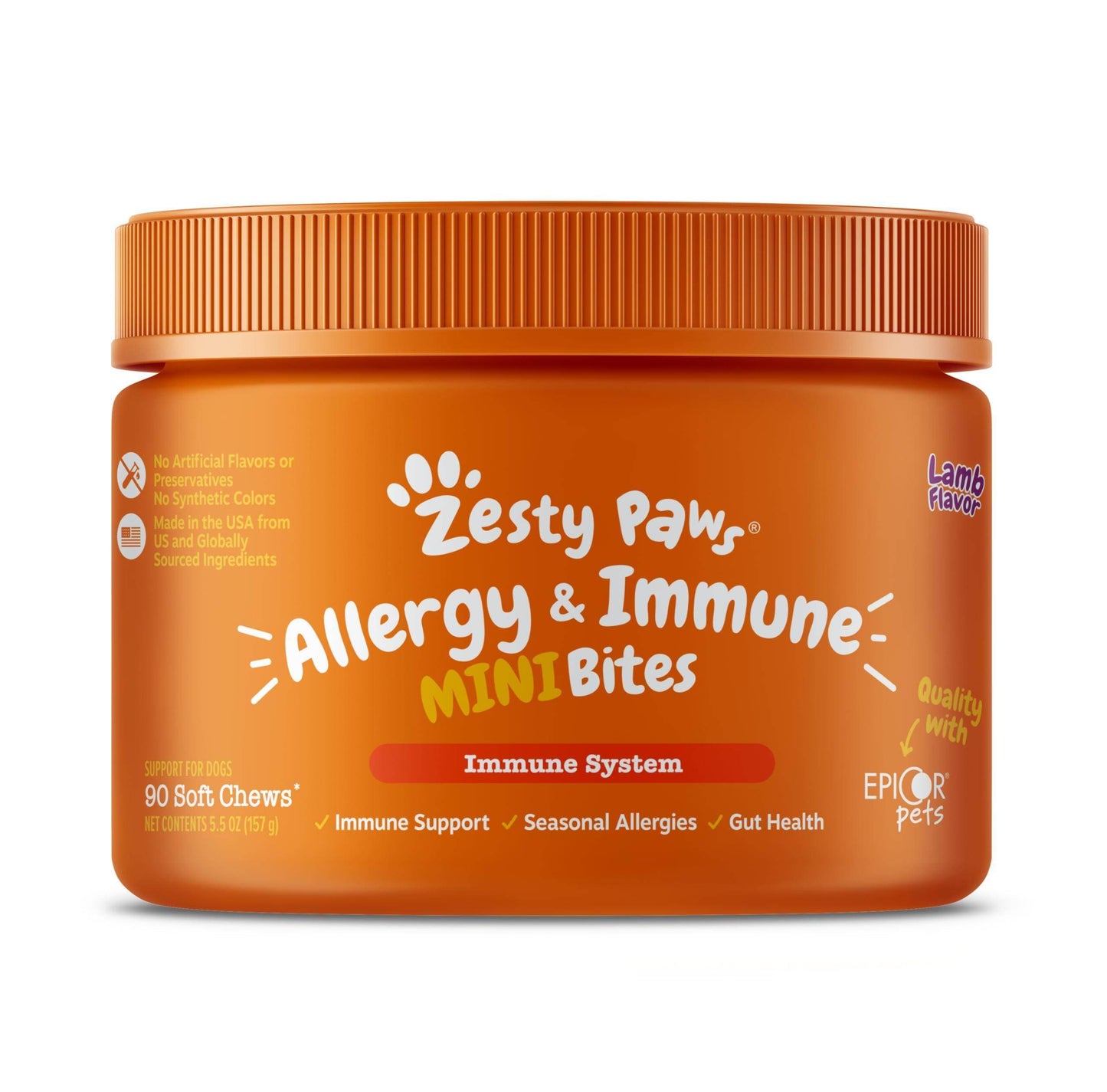 Zesty Paws Dog Allergy Relief - Anti Itch Supplement - Omega 3 Probiotics for Dogs - Digestive Health - Soft Chews for Skin & Seasonal Allergies - with Epicor Pets - Lamb - 90 Count - Simply Petastic