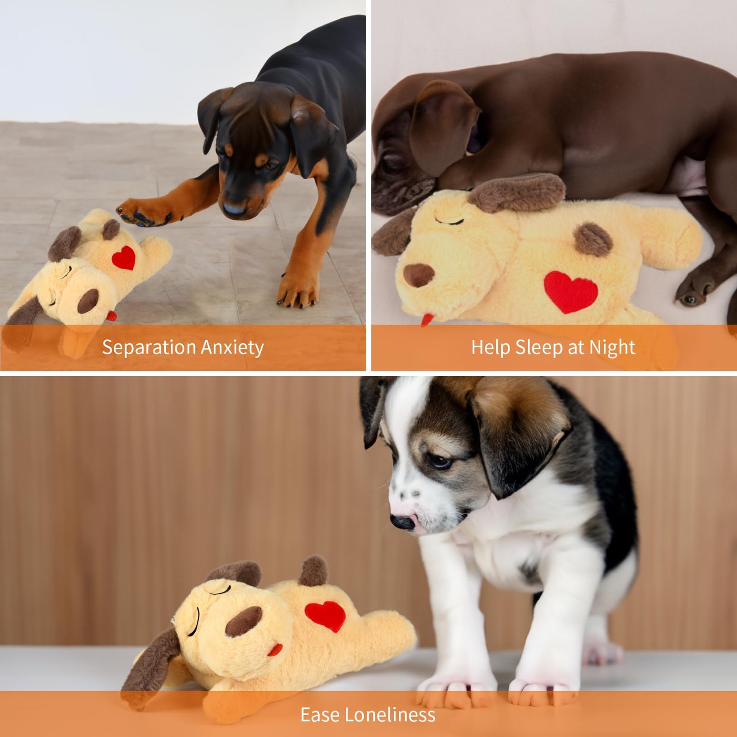 Heartbeat Plush Dog Anxiety Relief Toy, Tan