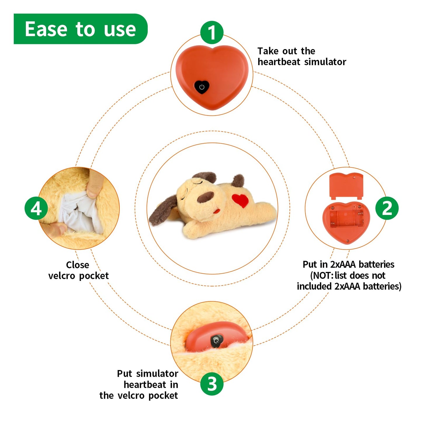 Heartbeat Plush Dog Anxiety Relief Toy, Tan