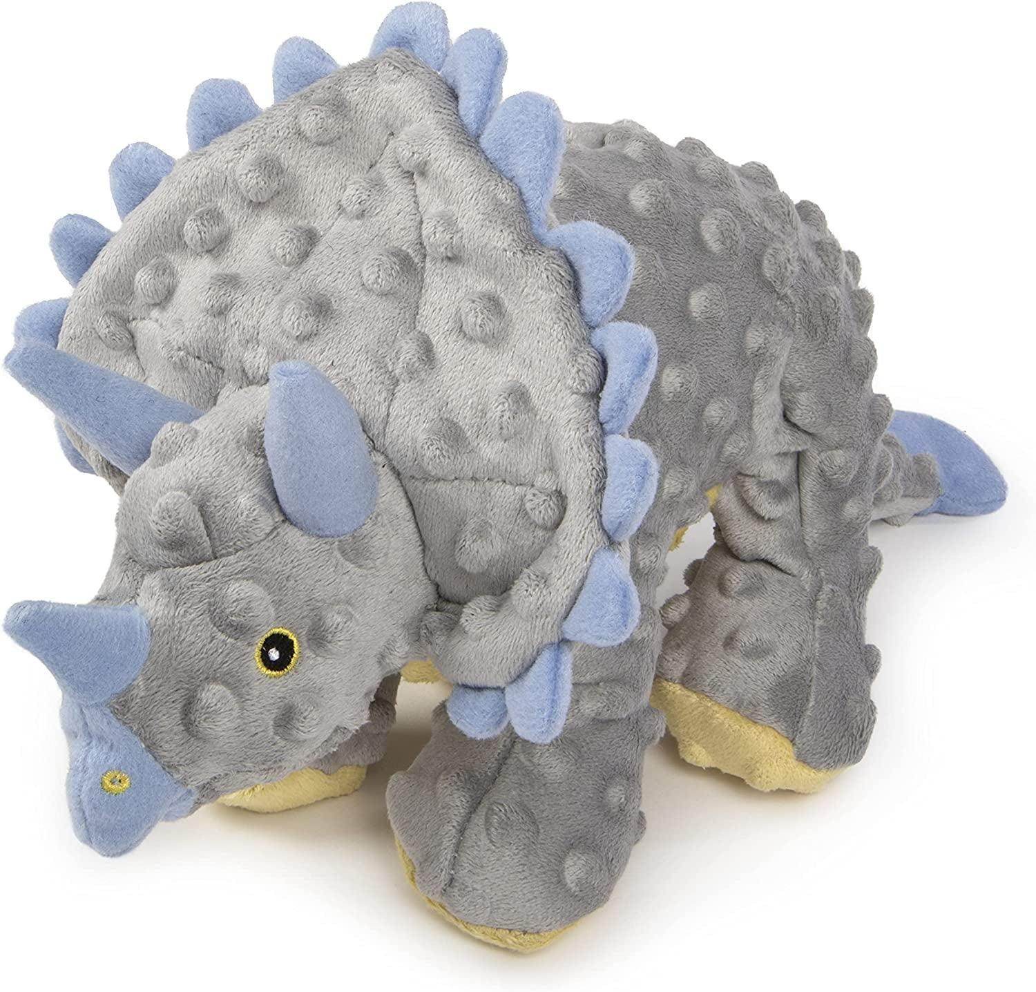 Dinos Frills Squeaky Plush Dog Toy, Chew Guard Technology - Gray, Large - Simply Petastic