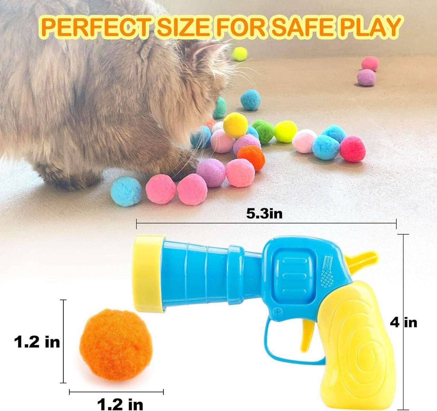 31Pcs Cat Ball Toy Launcher Gun, Cat Balls Fetch Toy, 30Pcs Plush Fuzzy Balls Launcher Cat Toy for Cats with 1 Gun, Funny Interactive Cat Toys for Bored Indoor Adult Cats, Cute Kitten Kitty Toys - Simply Petastic