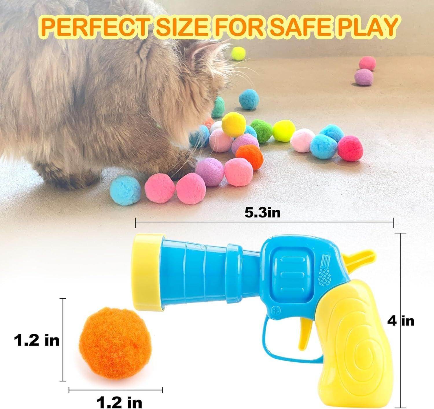 31Pcs Cat Ball Toy Launcher Gun, Cat Balls Fetch Toy, 30Pcs Plush Fuzzy Balls Launcher Cat Toy for Cats with 1 Gun, Funny Interactive Cat Toys for Bored Indoor Adult Cats, Cute Kitten Kitty Toys - Simply Petastic