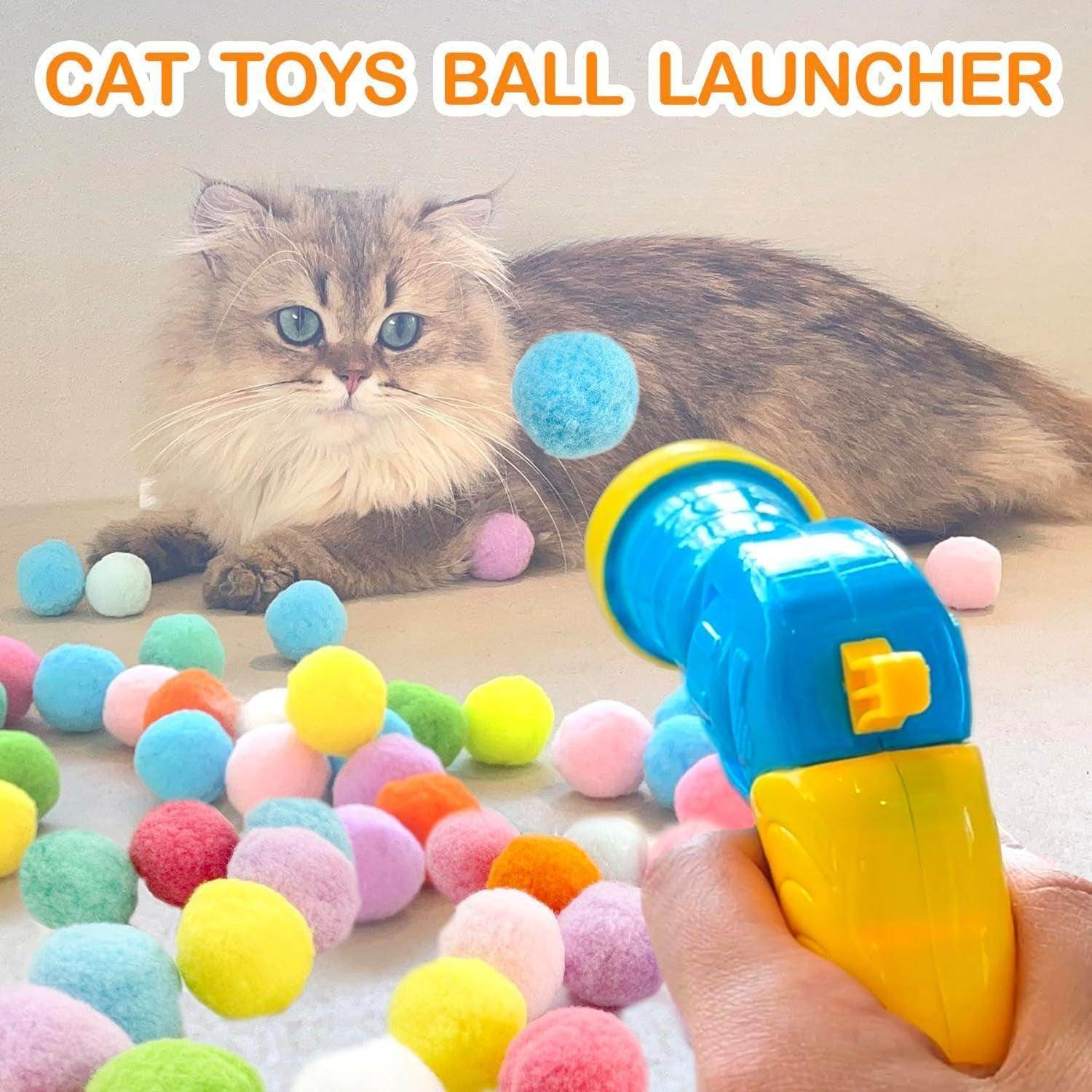 31Pcs Cat Ball Toy Launcher Gun, Cat Balls Fetch Toy, 30Pcs Plush Fuzzy Balls Launcher Cat Toy for Cats with 1 Gun, Funny Interactive Cat Toys for Bored Indoor Adult Cats, Cute Kitten Kitty Toys - Simply Petastic