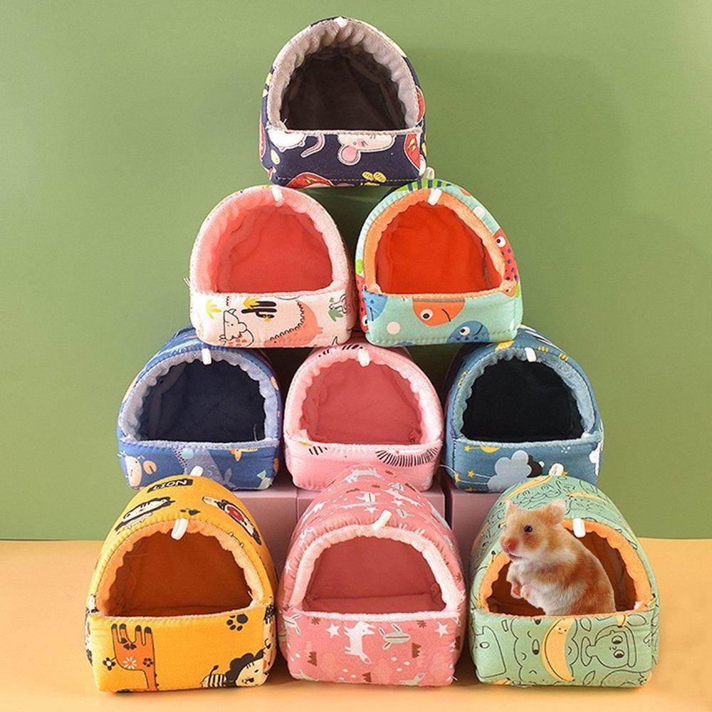 Cartoon Pattern Guinea Pig Cave House Bed, Rabbit Squirrel Chinchilla Hamster Hedgehog Nest Hideout, Small Animals Cage Warm Supplies, Machine Washable - Simply Petastic