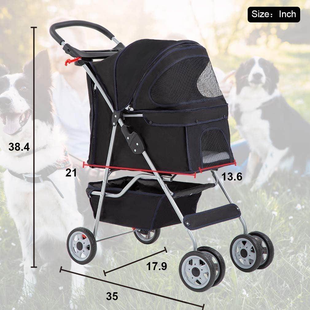 Pet Stroller Cat Dog Cage Stroller Travel Folding Carrier,Black - Simply Petastic