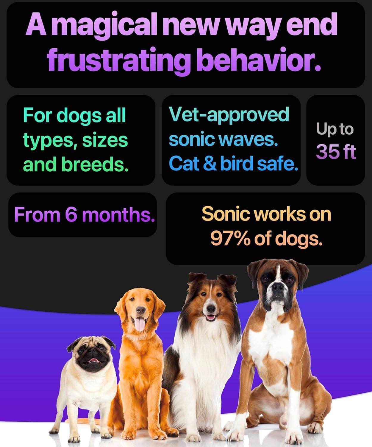 Dog Bark Deterrent Device Stops Bad Behavior | No need yell or swat, Just point to a dog (own or neighbor's) Hit the button | Long-range ultrasonic, Alternative to painful dog shock collar - Simply Petastic