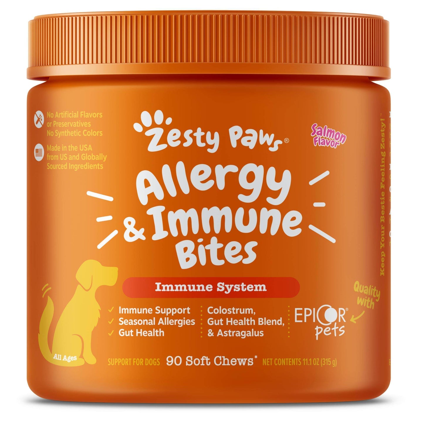Zesty Paws Dog Allergy Relief - Anti Itch Supplement - Omega 3 Probiotics for Dogs - Digestive Health - Soft Chews for Skin & Seasonal Allergies - with Epicor Pets - Lamb - 90 Count - Simply Petastic