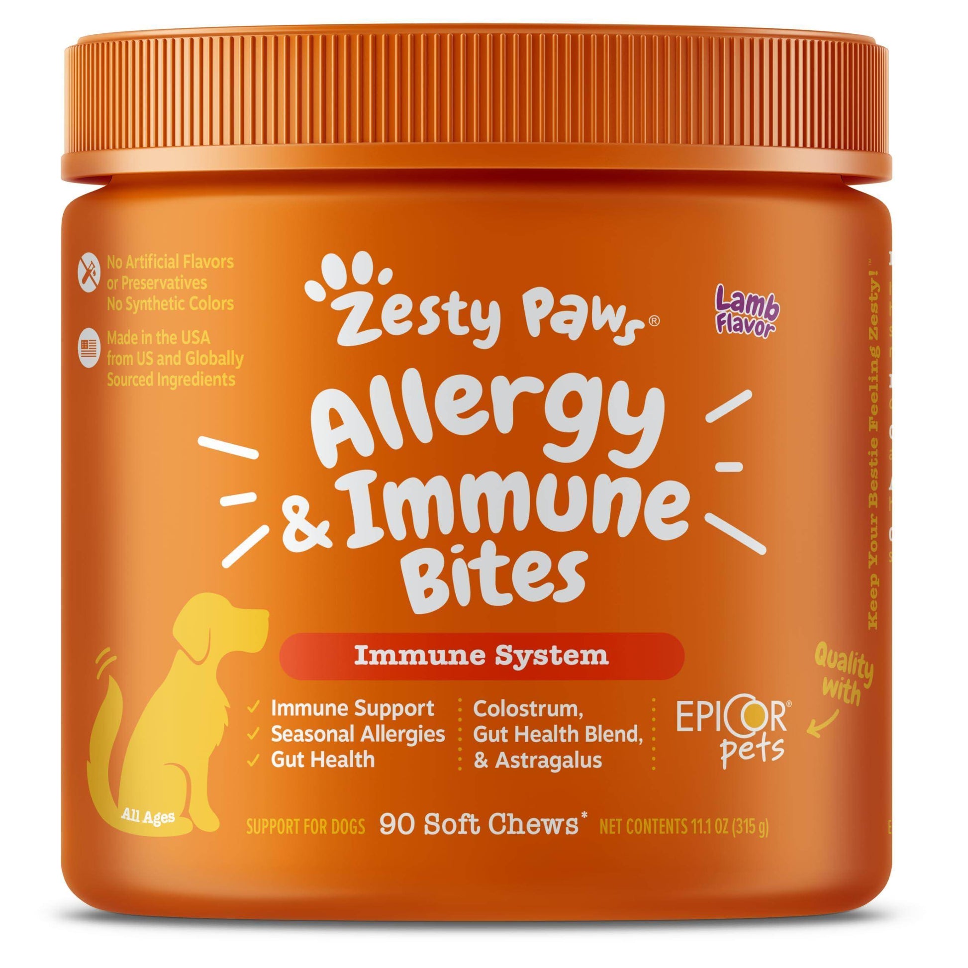 Zesty Paws Dog Allergy Relief - Anti Itch Supplement - Omega 3 Probiotics for Dogs - Digestive Health - Soft Chews for Skin & Seasonal Allergies - with Epicor Pets - Lamb - 90 Count - Simply Petastic