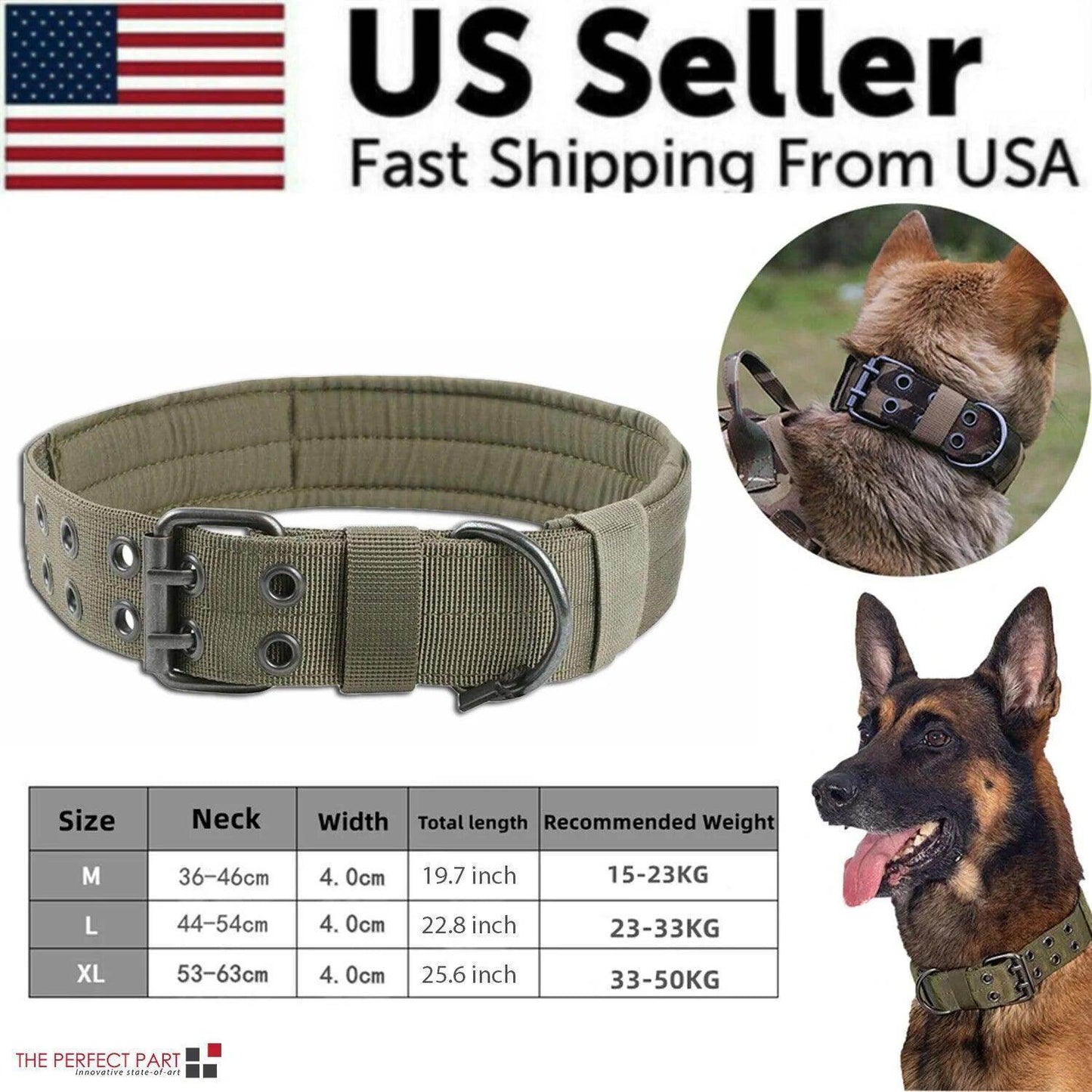 2" Wide Tactical Heavy Duty Nylon Large Dog Collar K9 Military with Metal Buckle - Simply Petastic
