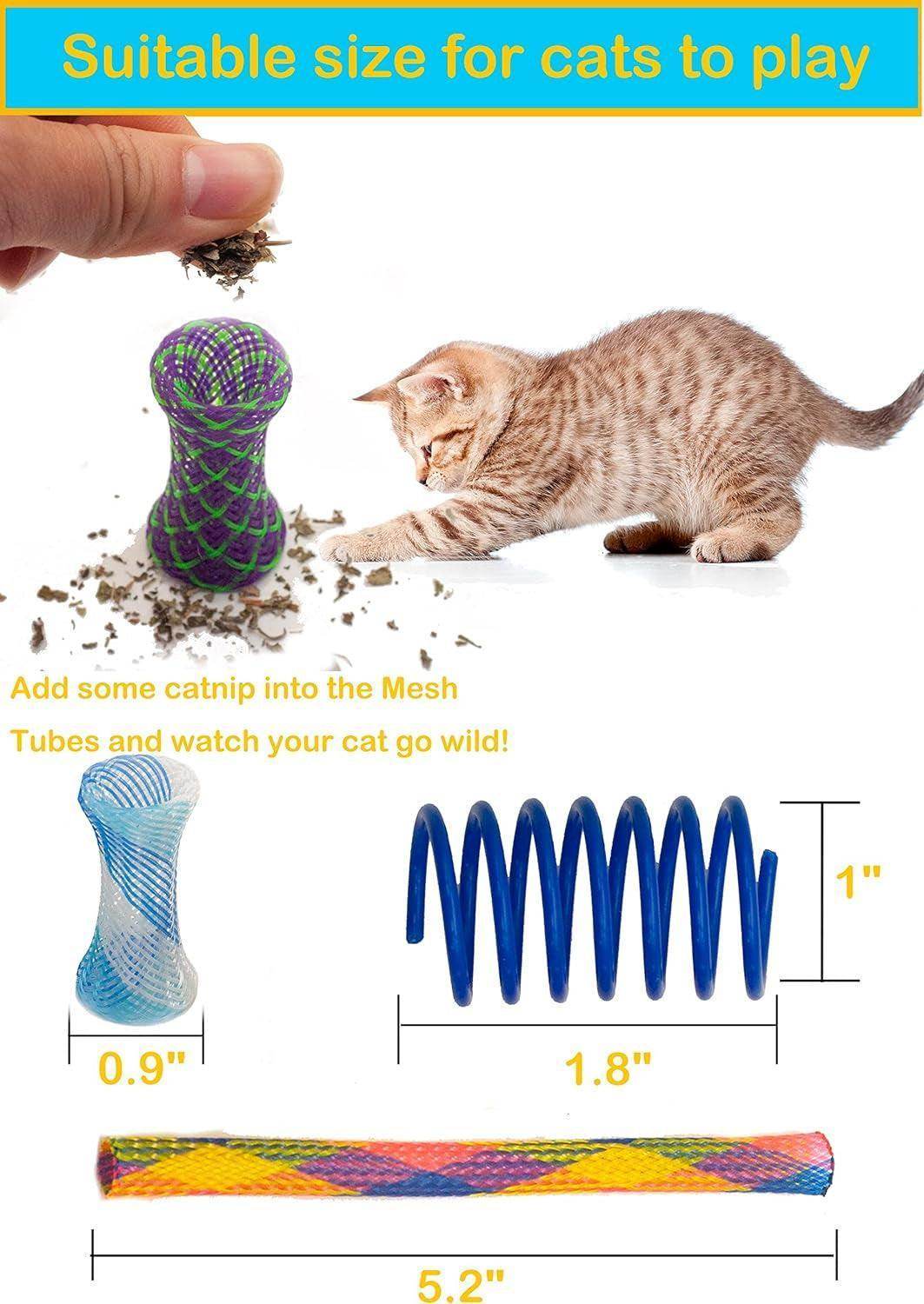 49PCS Cat Spring Toy for Kitten Catnip Bag Mesh Tubes Spring Cat Toy Bulk for Indoor Cats Kitty - Simply Petastic